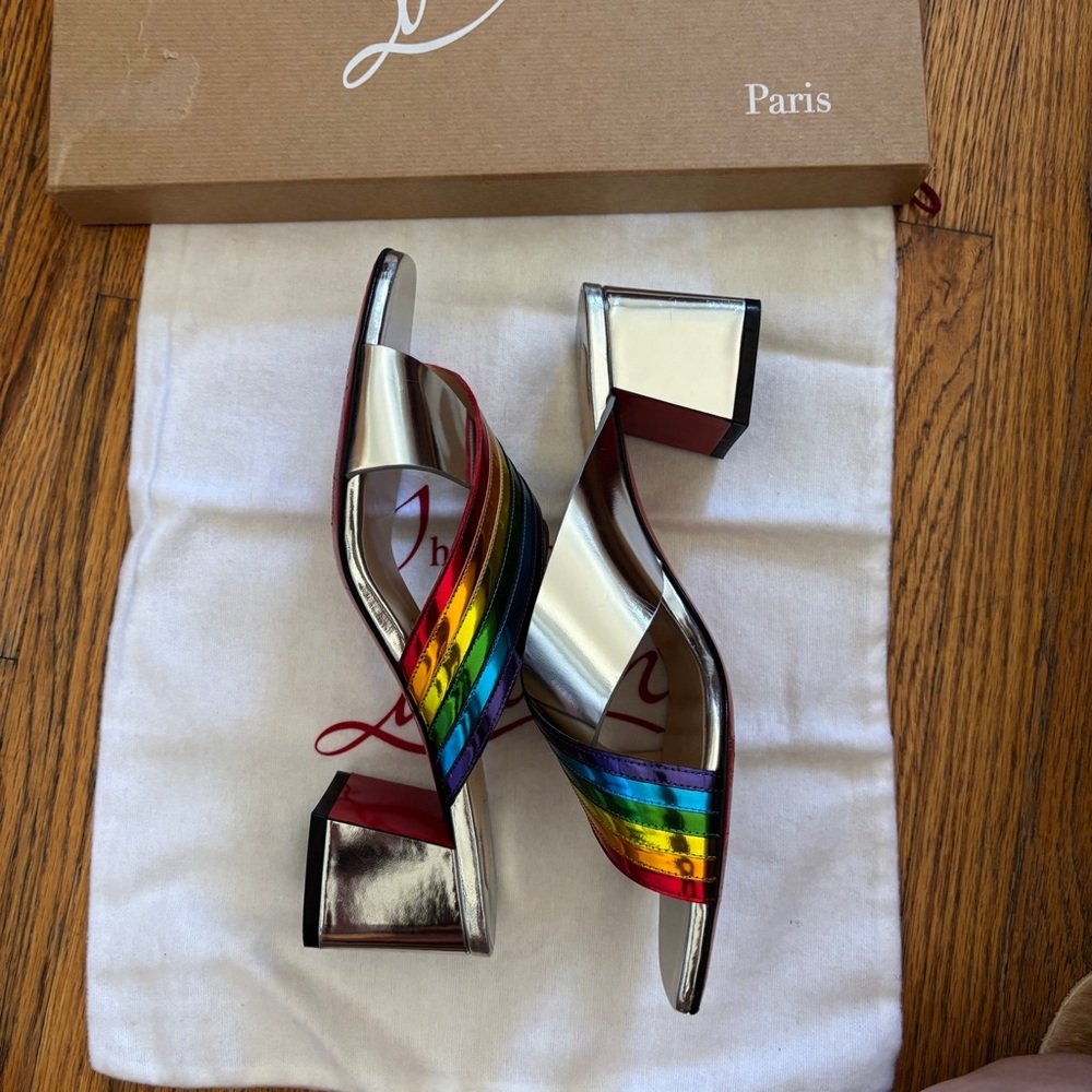 Christian Louboutin Arkenmule Silver Rainbow 55 Heel Sandals | size 38.5 - Picture 7 of 10